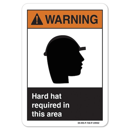 Signmission ANSI Warning Sign, Hard Hat Required In This Area, 18in X 12in Decal, 12" H, 18" W, Landscape OS-WS-D-1218-L-19952
